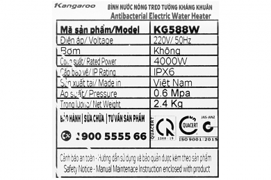 Máy nước nóng hồng ngoại Kangaroo KG588W 4000W